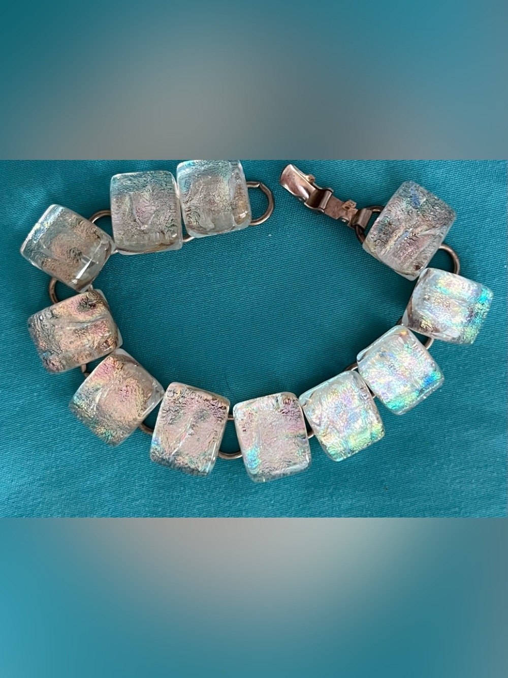 Shimmering 7” Ice Glass Square Dichroic Bracelet